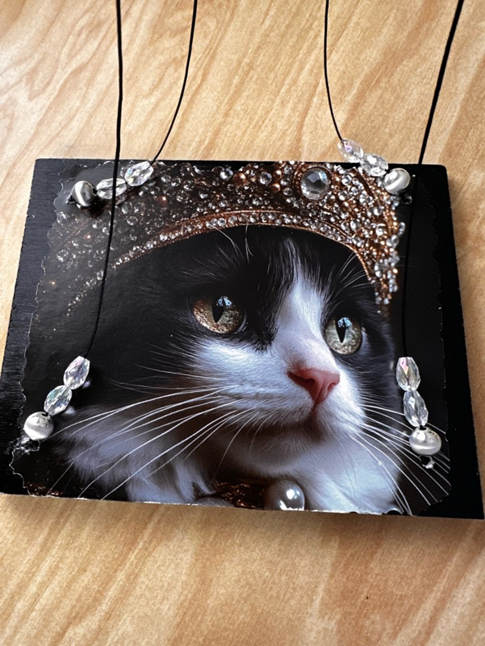 Hand crafted Decorative Black & White Cat floating hanging shelf